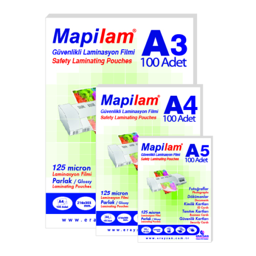 PVC POLYESTER LAMİNASYON FİLMİ A3 BOYU 125 MİKRON MAPİLAM